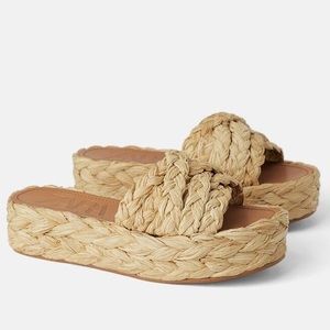Zara Raffia Platform Wedge Sandals - size 39